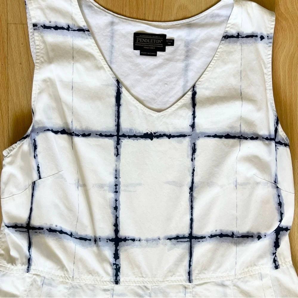Pendleton White & Navy Windowpane Dress 14 Petite 100% Cotton Classic Coastal - Picture 3 of 6